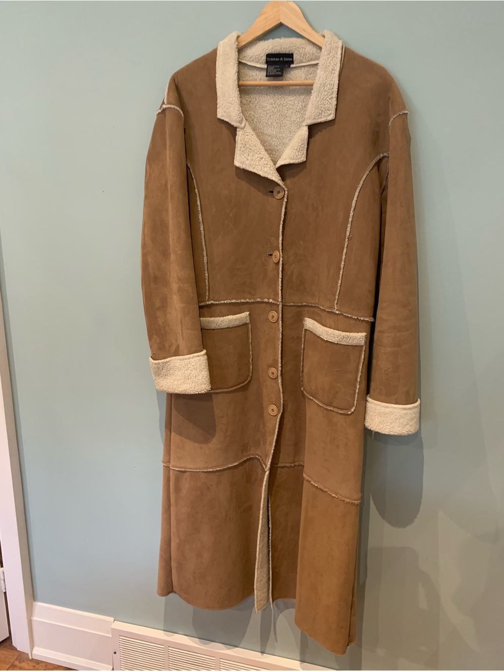 Vintage Tan Shearling Long Coat - Womens